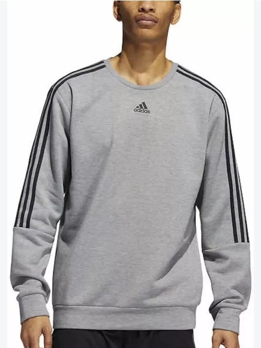 Adidas Men's Gray 3 Stripe Crewneck Sweatshirt Size M